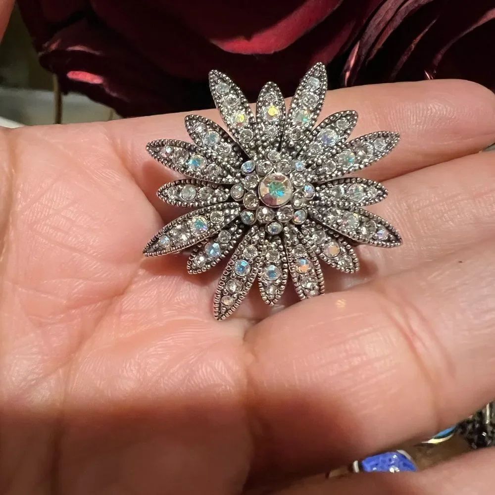 Joan Rivers Silver-tone Floral Brooch with Swarovski Aurora Borealis Crystals